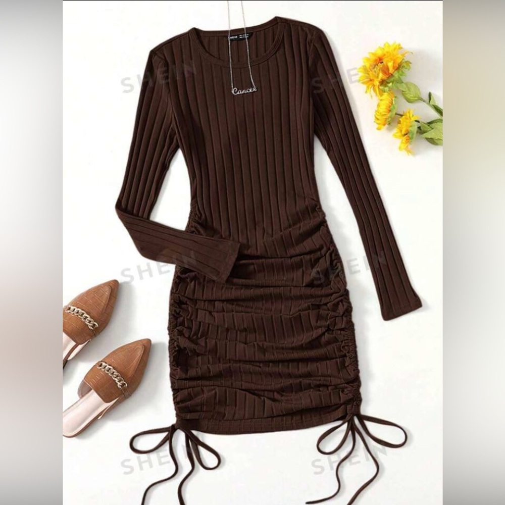 Drawstring ruched bodycon dress
